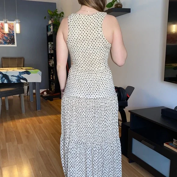 Anthropologie Meadow Rue Marigny cream with black polka dot maxi dress - Picture 4 of 15